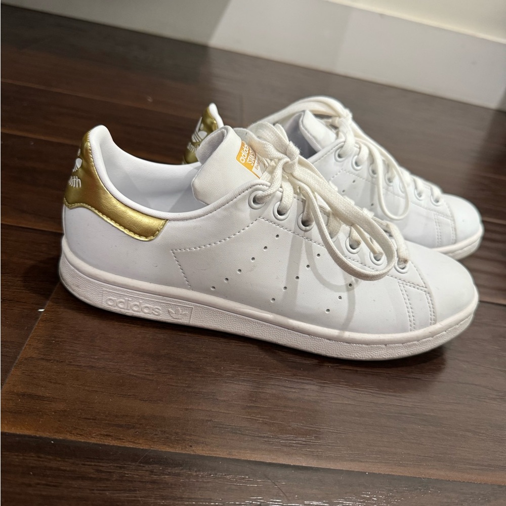 Adidas Stan Smith Gold-Trimmed White Sneakers